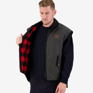 Swanndri Men's Foxton Black Oilskin Vest with Wool Lining